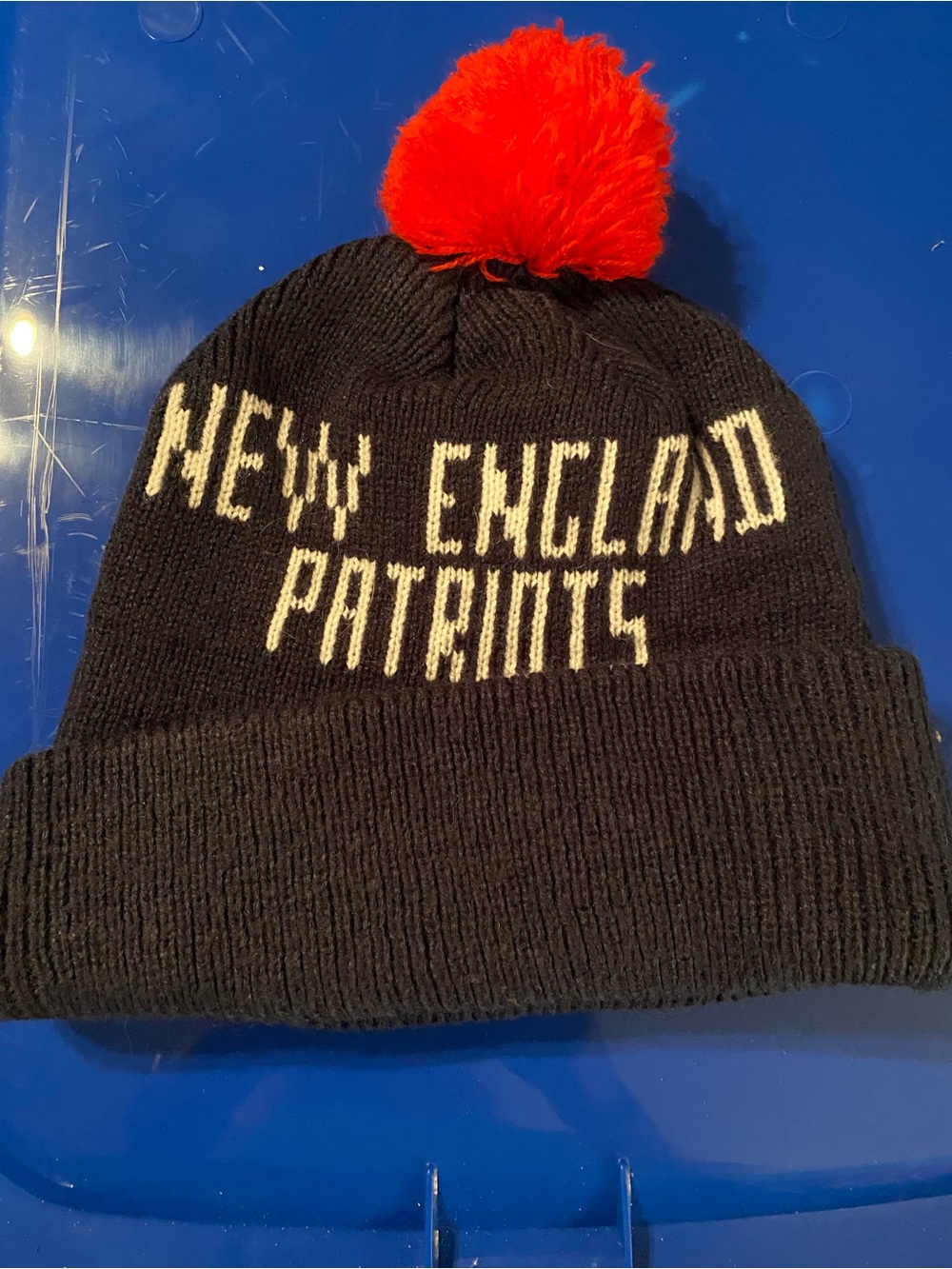 NFL New England Patriots Knit Pom Beanie with Red Pom
